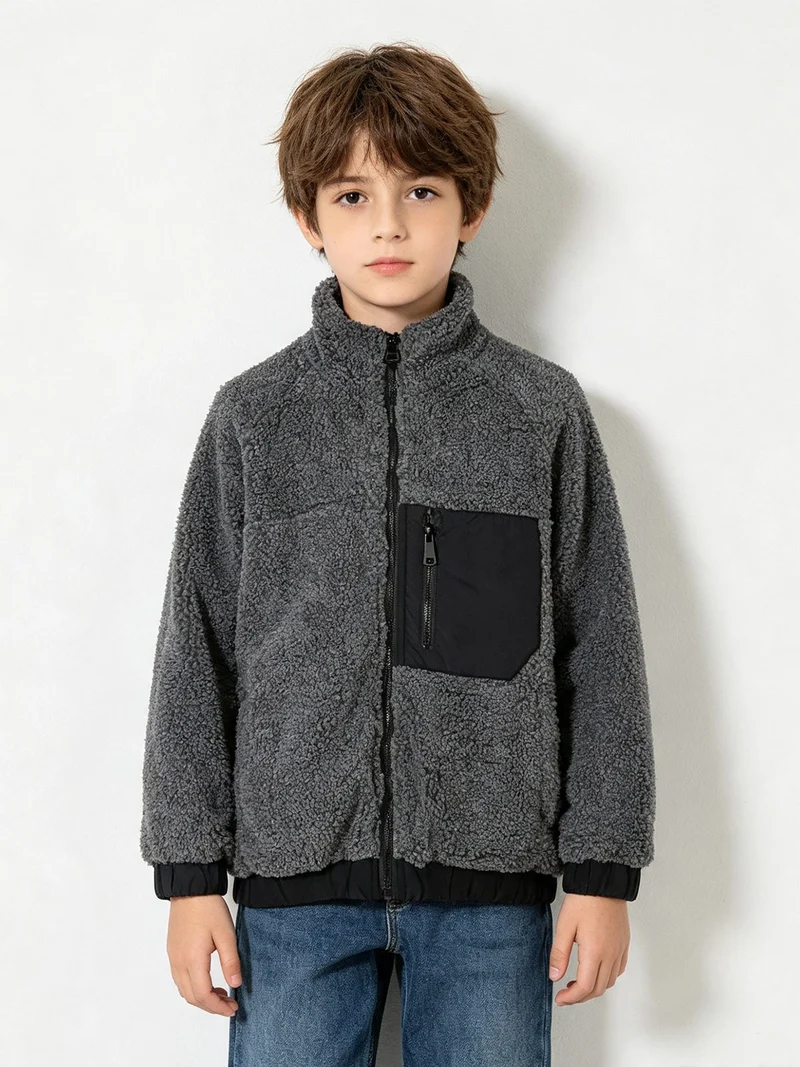 Giubbotto da bambino teddy con zip - nero
