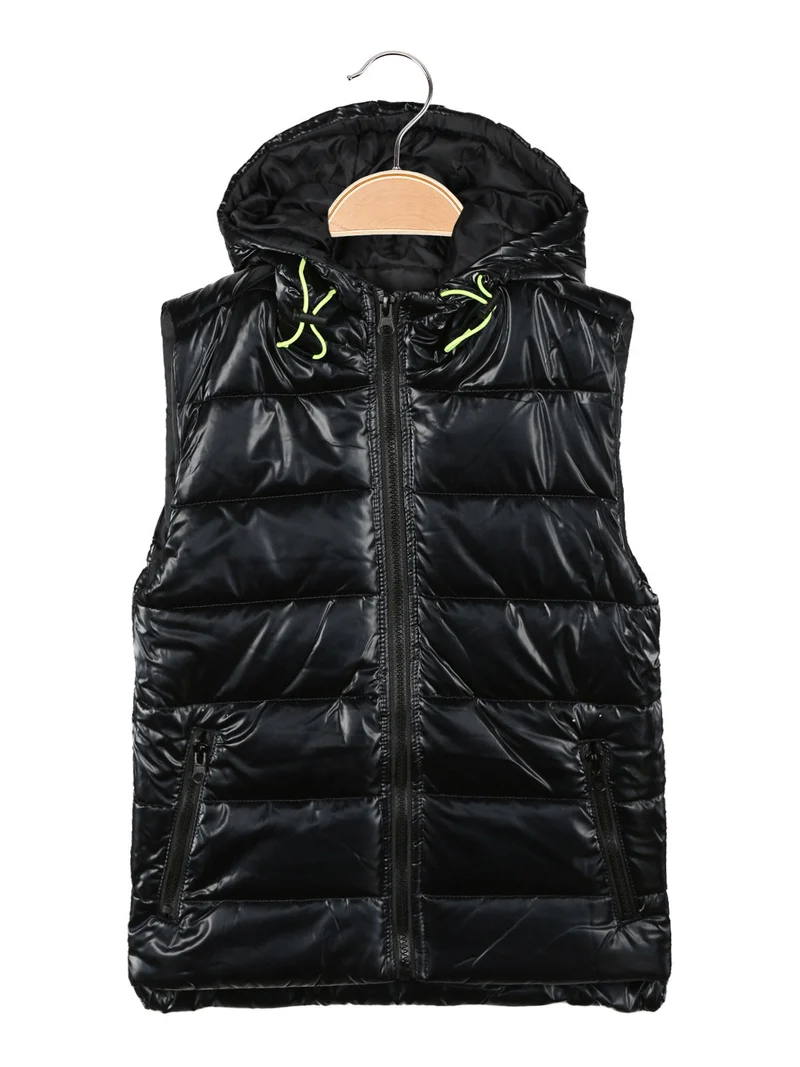 Gilet imbottito da bambino con cappuccio - nero