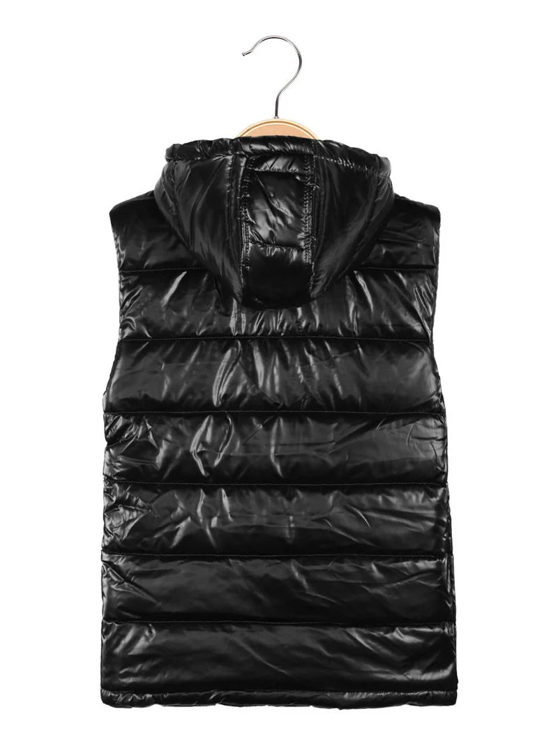 Gilet imbottito da bambino con cappuccio - nero