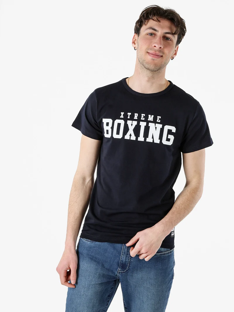 T-shirt girocollo da uomo in cotone con logo - blu scuro