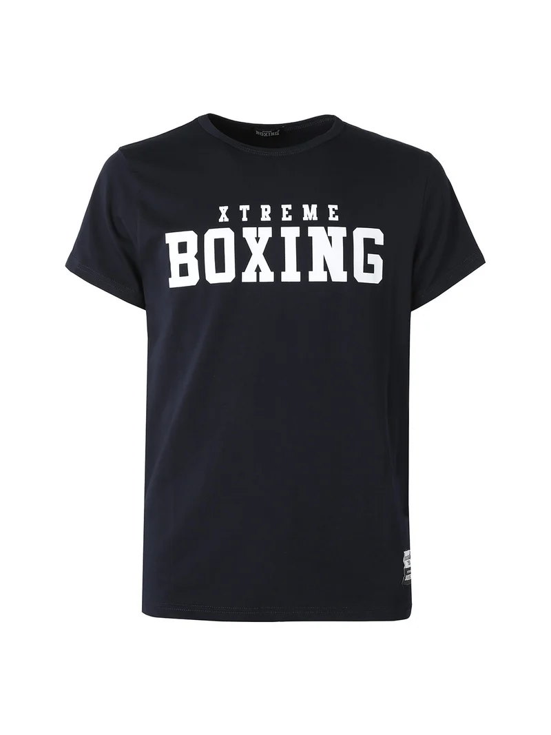 T-shirt girocollo da uomo in cotone con logo - blu scuro