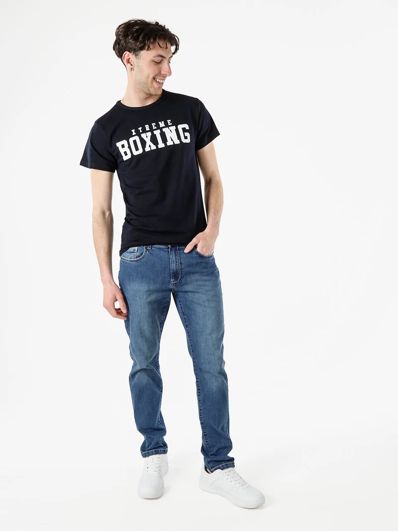 T-shirt girocollo da uomo in cotone con logo - blu scuro