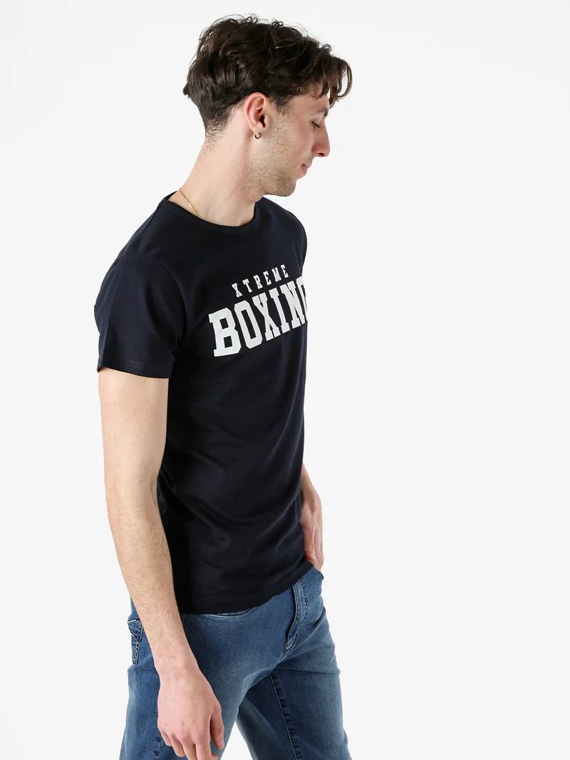 T-shirt girocollo da uomo in cotone con logo - blu scuro
