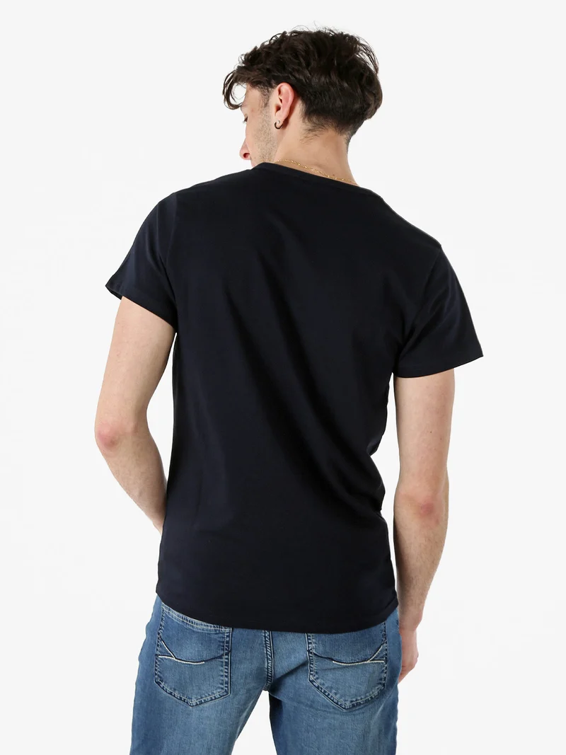 T-shirt girocollo da uomo in cotone con logo - blu scuro