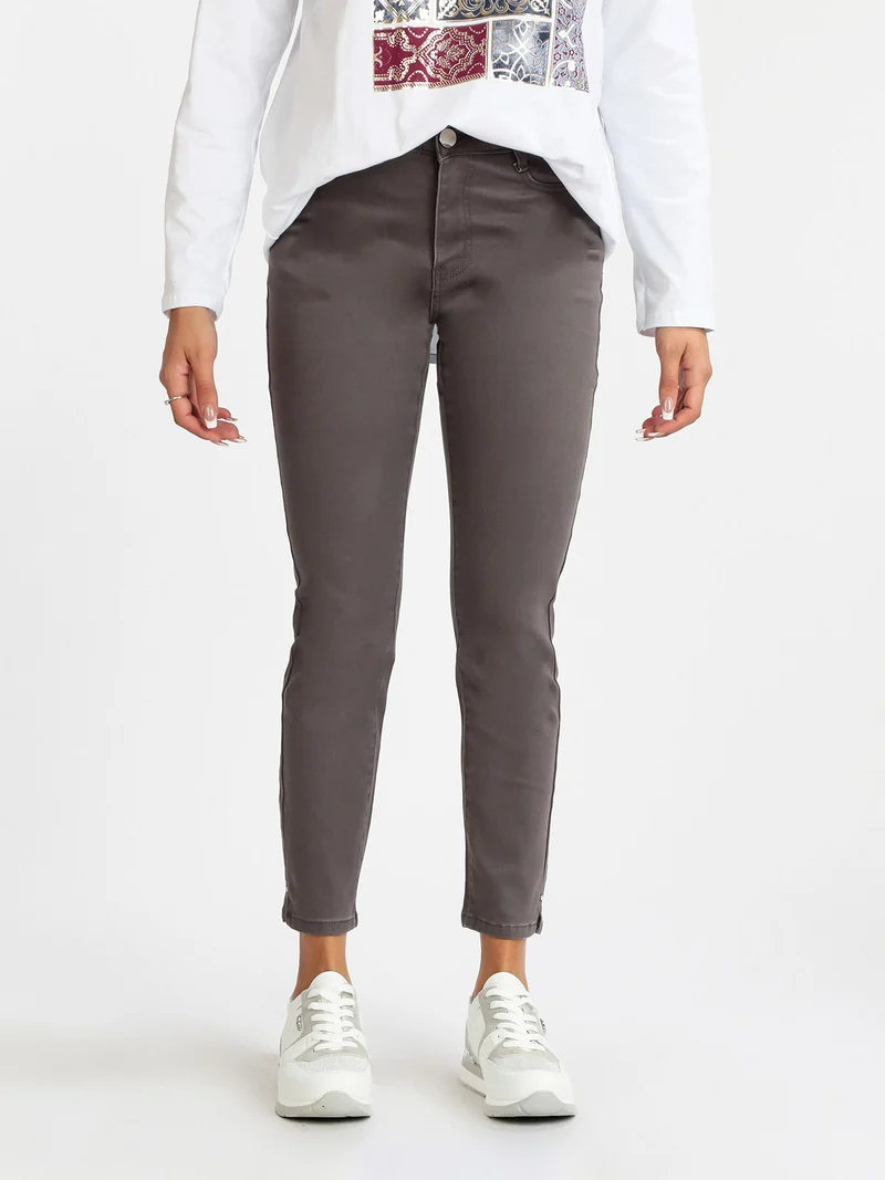 Pantalone donna a vita alta - grigio