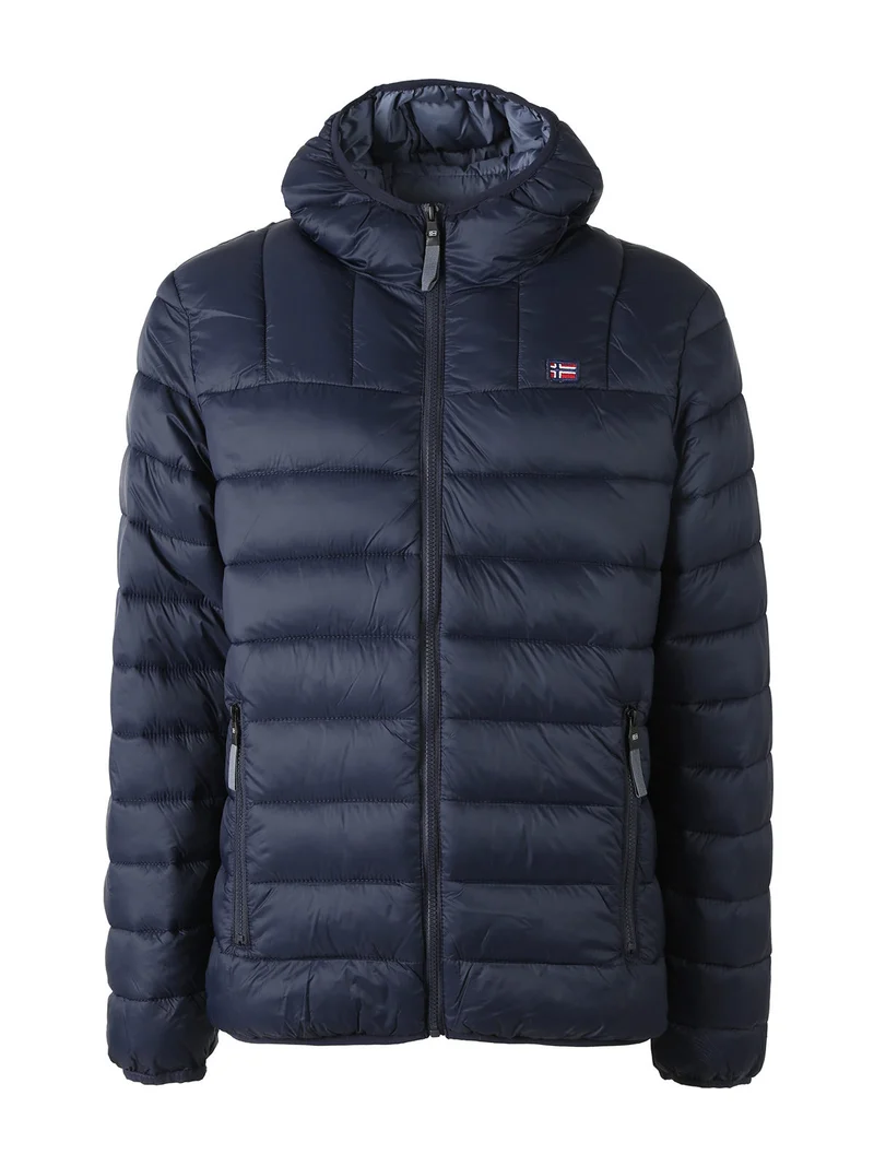 Giubbotto piumino da uomo con cappuccio e zip - blu scuro