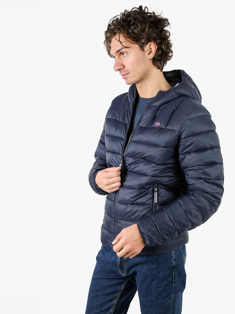 Giubbotto piumino da uomo con cappuccio e zip - blu scuro