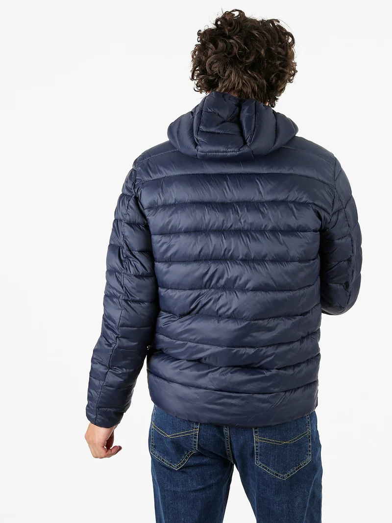 Giubbotto piumino da uomo con cappuccio e zip - blu scuro