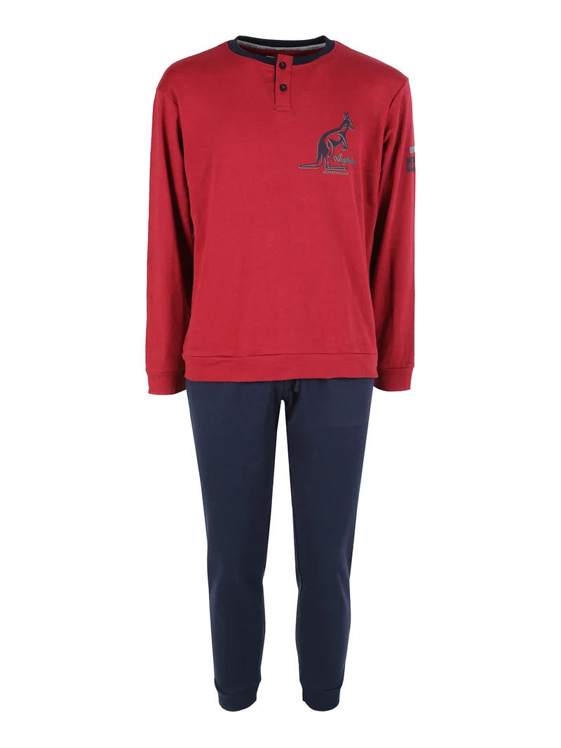 Pigiama lungo da uomo in misto cotone interlock - bordeaux