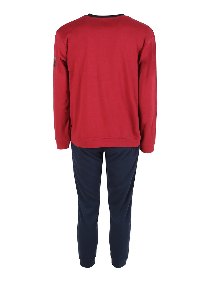 Pigiama lungo da uomo in misto cotone interlock - bordeaux