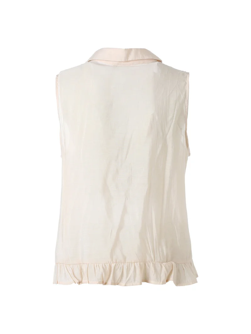 Camicetta smanicata da donna con volant sul finale - beige