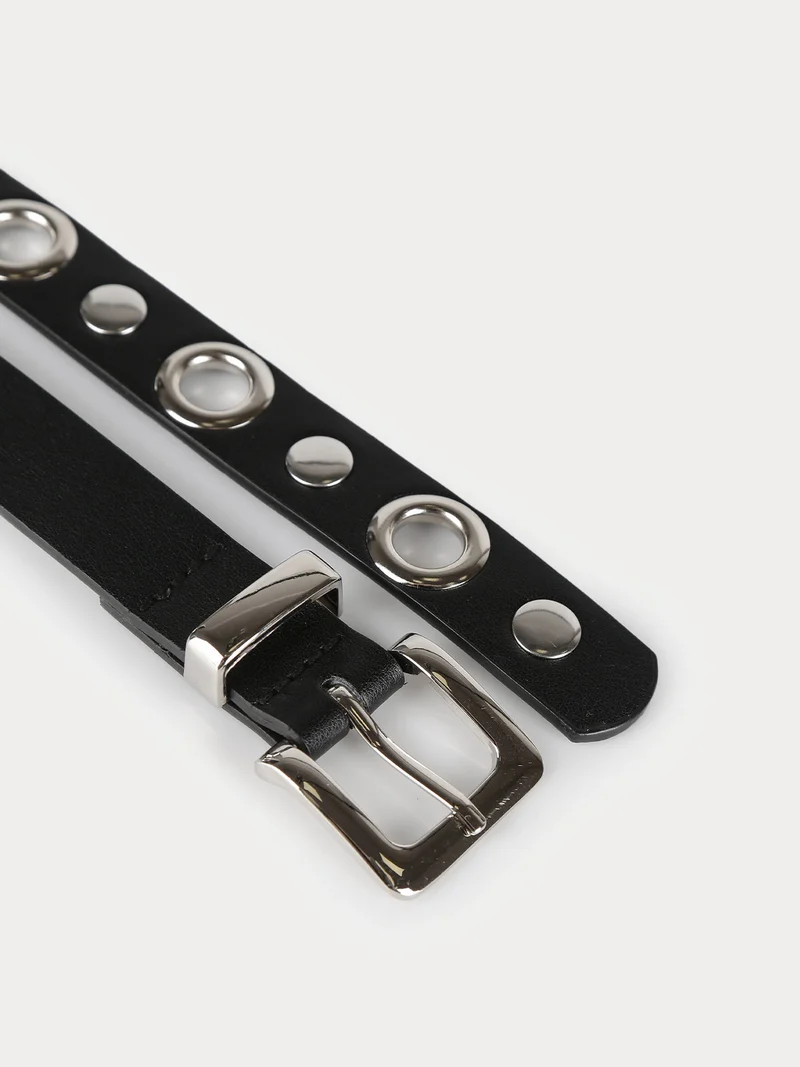 Cintura donna con occhielli e borchie - argento