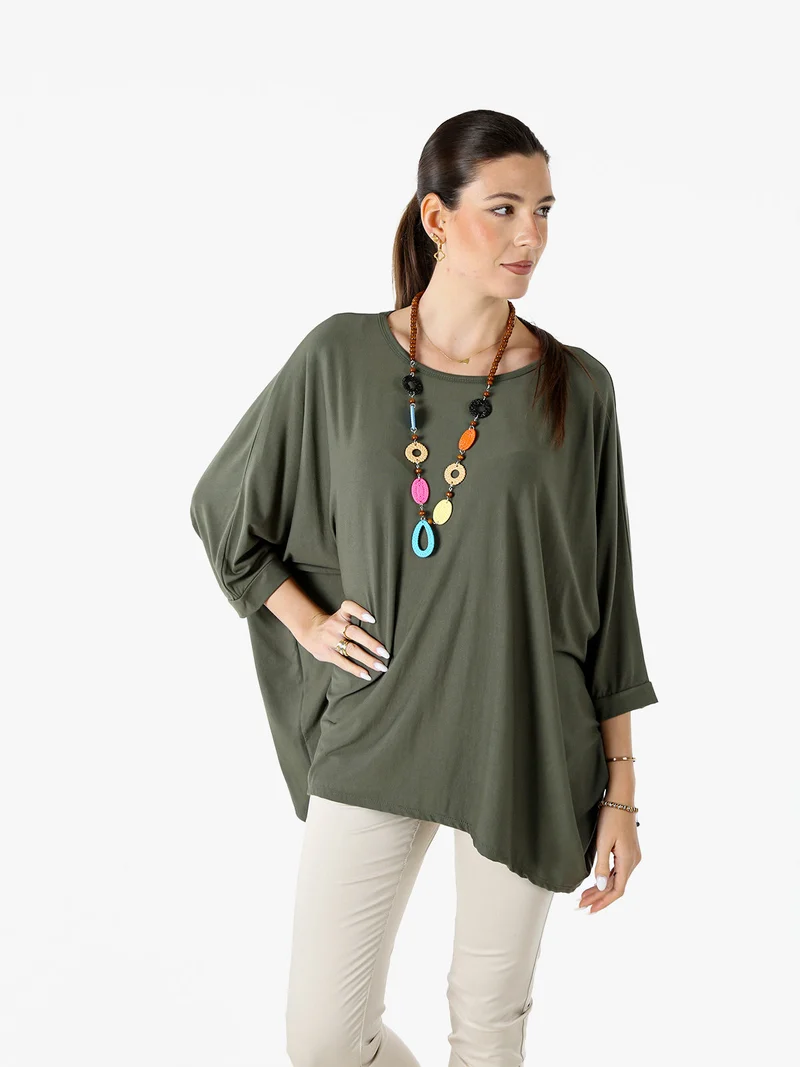 Maxi blusa da donna in viscosa con maniche a pipistrello - verde