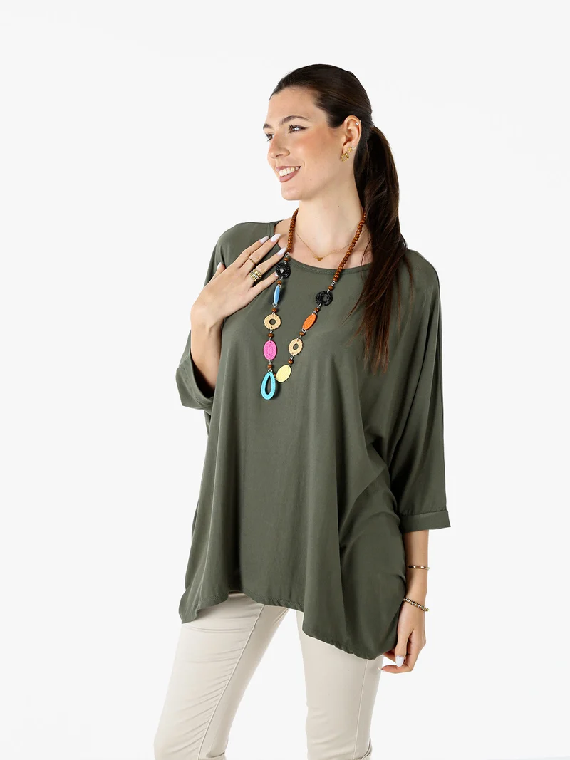 Maxi blusa da donna in viscosa con maniche a pipistrello - verde
