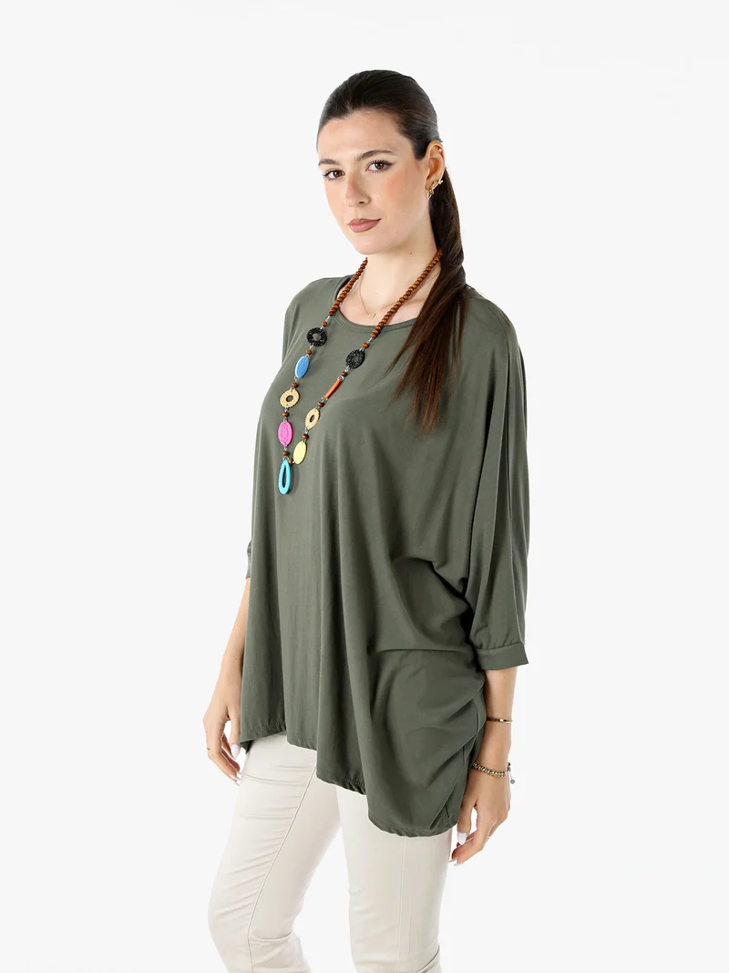 Maxi blusa da donna in viscosa con maniche a pipistrello - verde