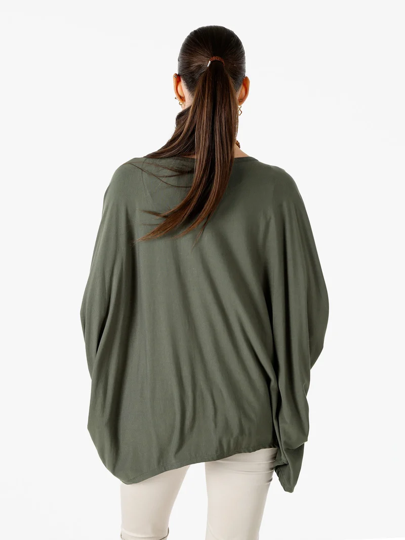 Maxi blusa da donna in viscosa con maniche a pipistrello - verde