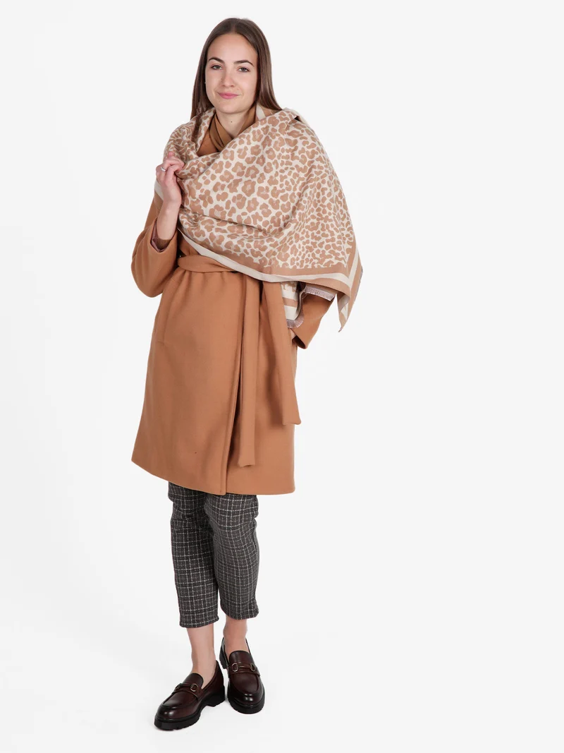 Cappotto donna con cintura e bottoni a doppiopetto - cammello