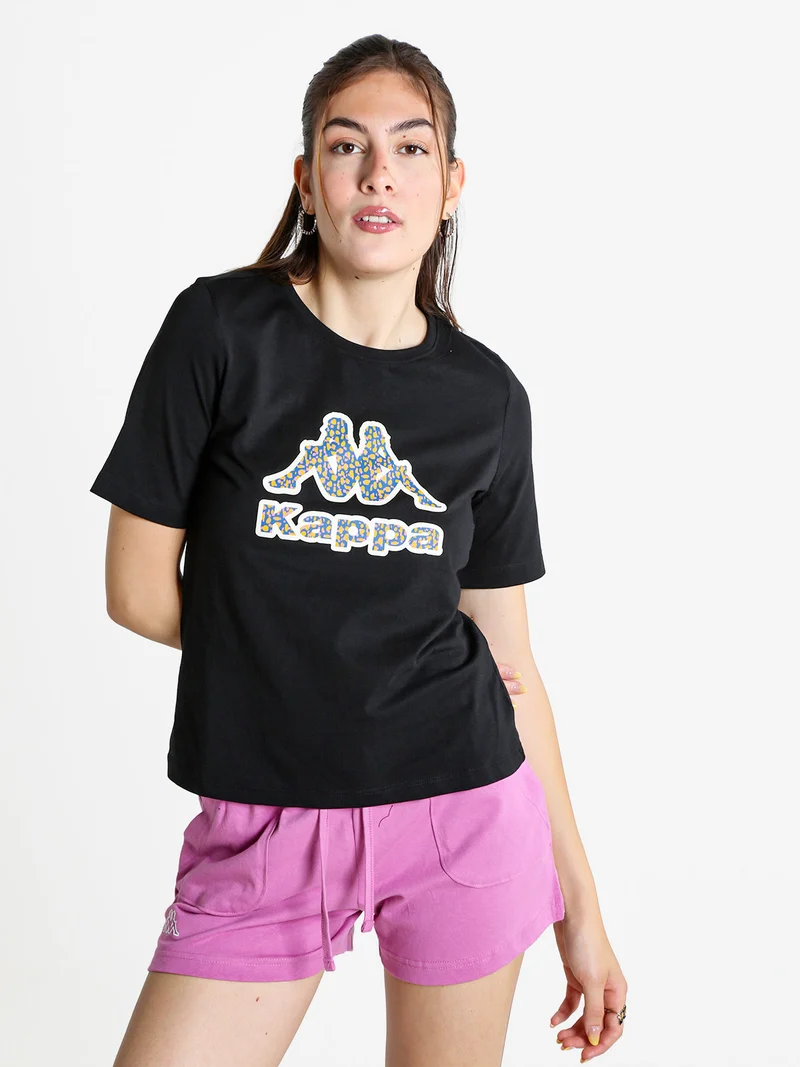 T-shirt donna in cotone con logo - nero