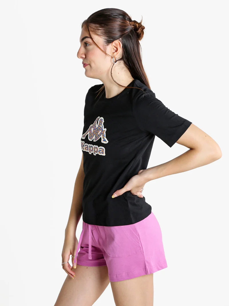 T-shirt donna in cotone con logo - nero