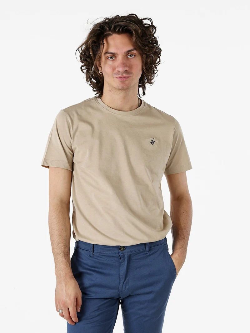 T-shirt girocollo da uomo in cotone - sabbia