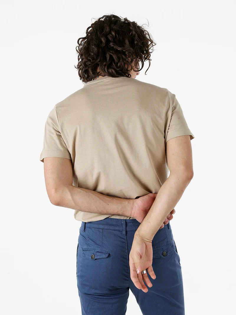 T-shirt girocollo da uomo in cotone - sabbia