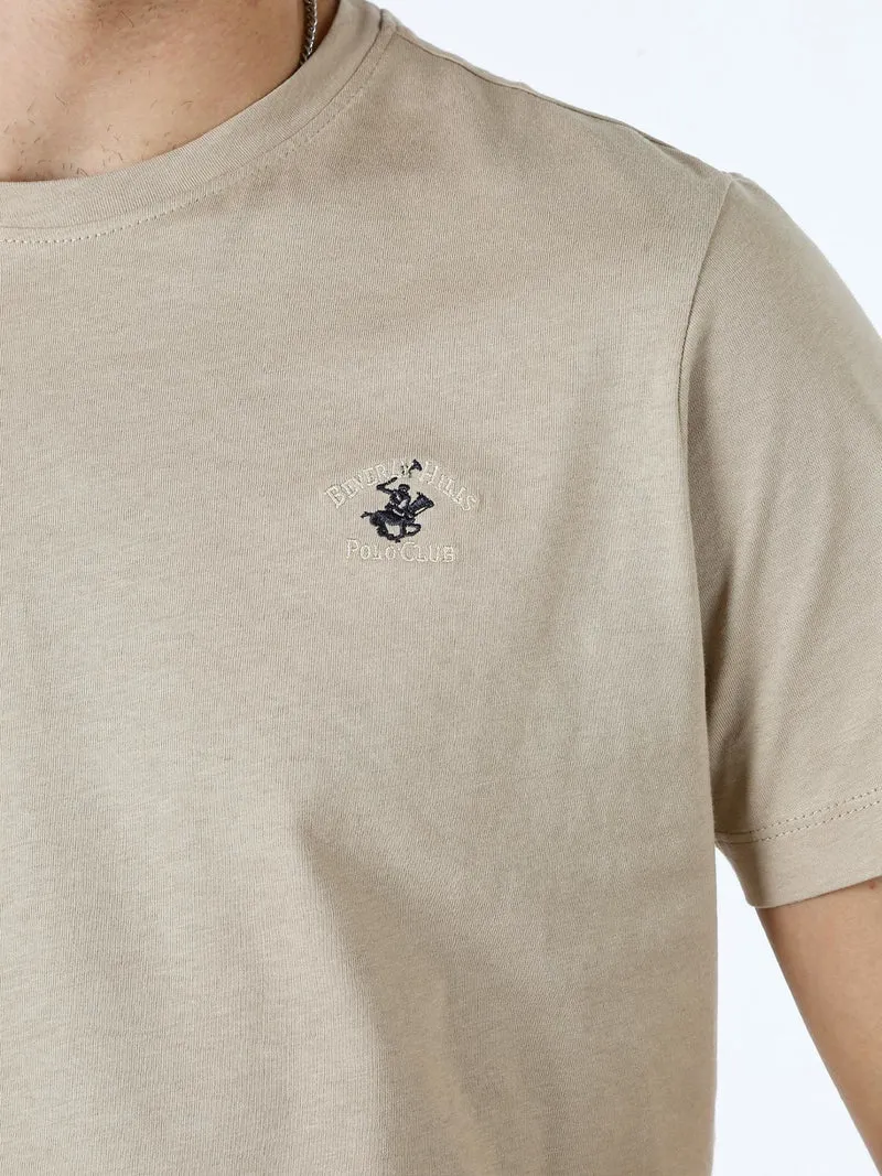 T-shirt girocollo da uomo in cotone - sabbia