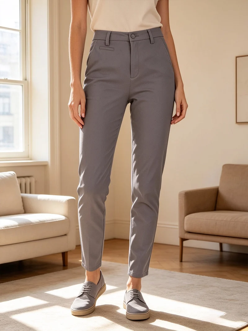 Pantaloni donna in cotone a gamba dritta - grigio