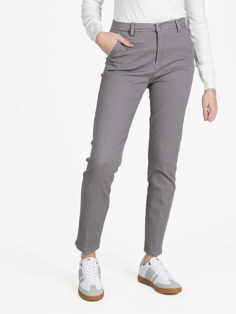 Pantaloni donna in cotone a gamba dritta - grigio