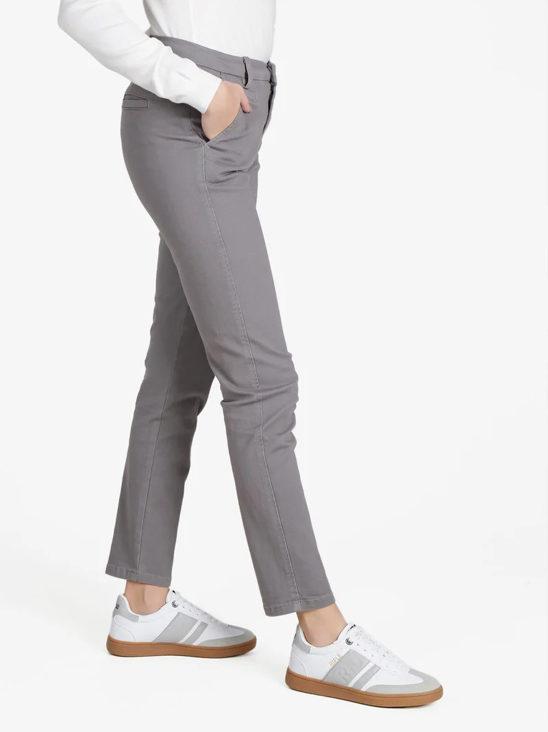Pantaloni donna in cotone a gamba dritta - grigio