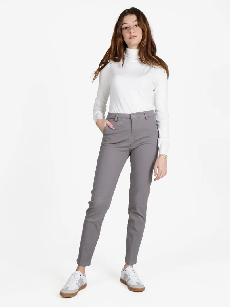 Pantaloni donna in cotone a gamba dritta - grigio