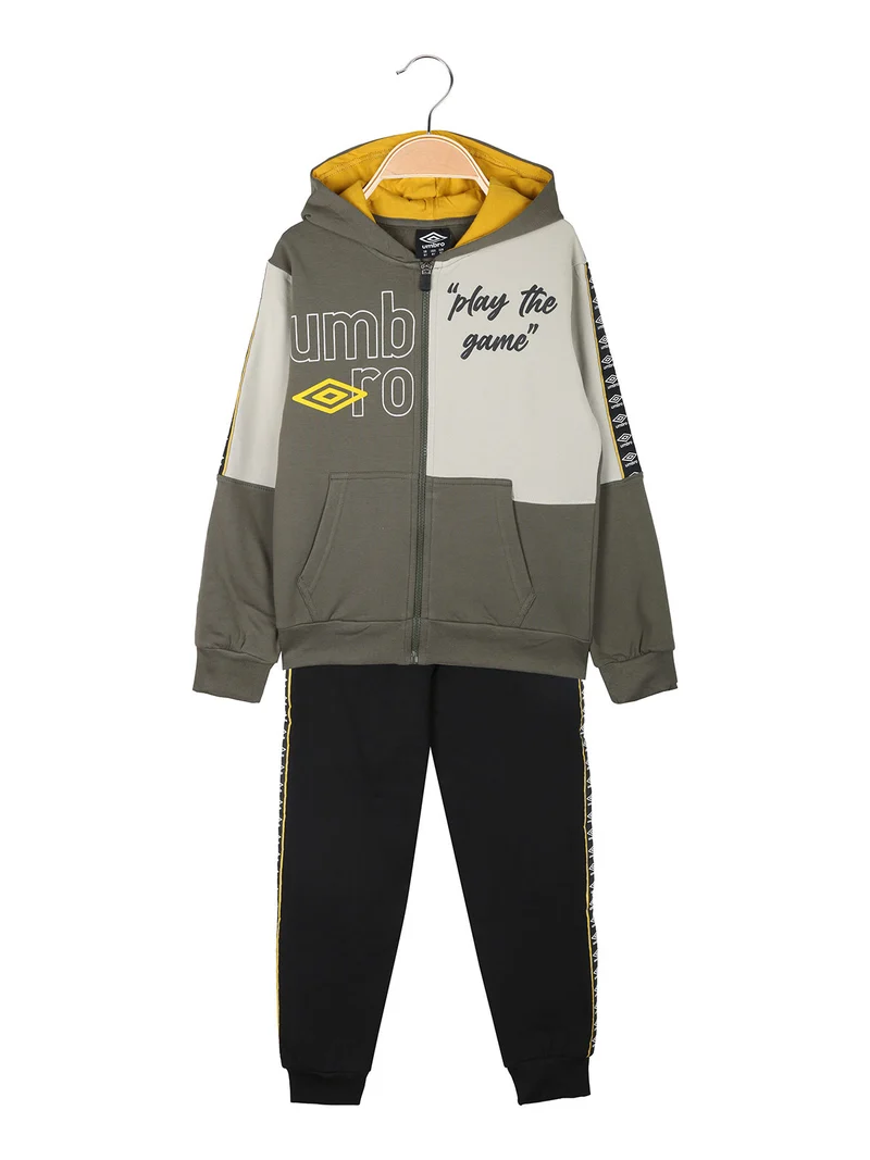 Completo tuta 2 pezzi da ragazzo con cappuccio e zip - militare