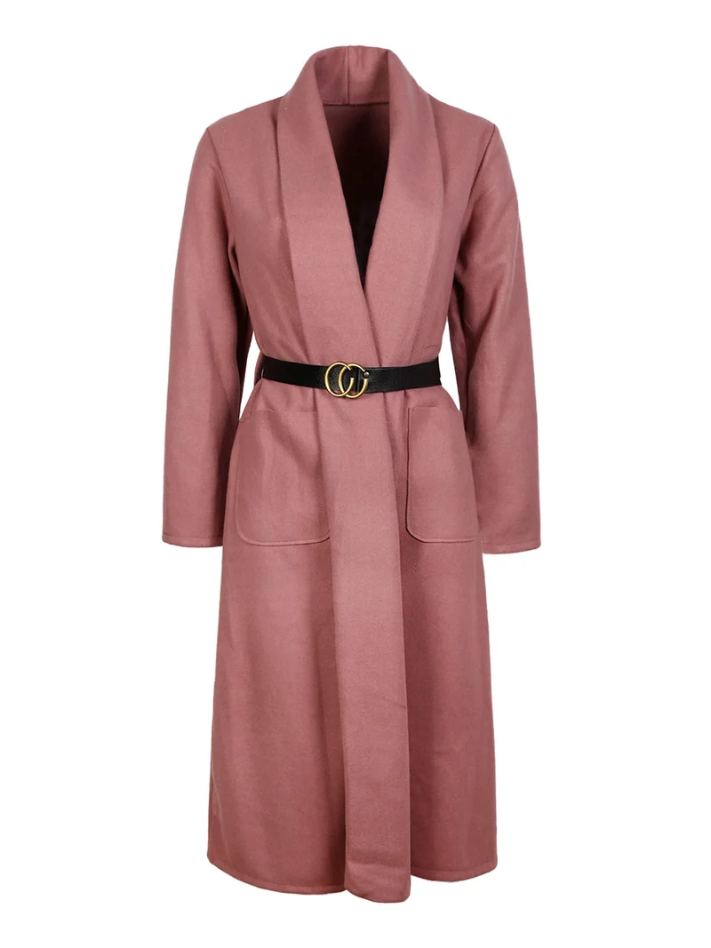 Cappotto lungo da donna aperto con cintura - rosa