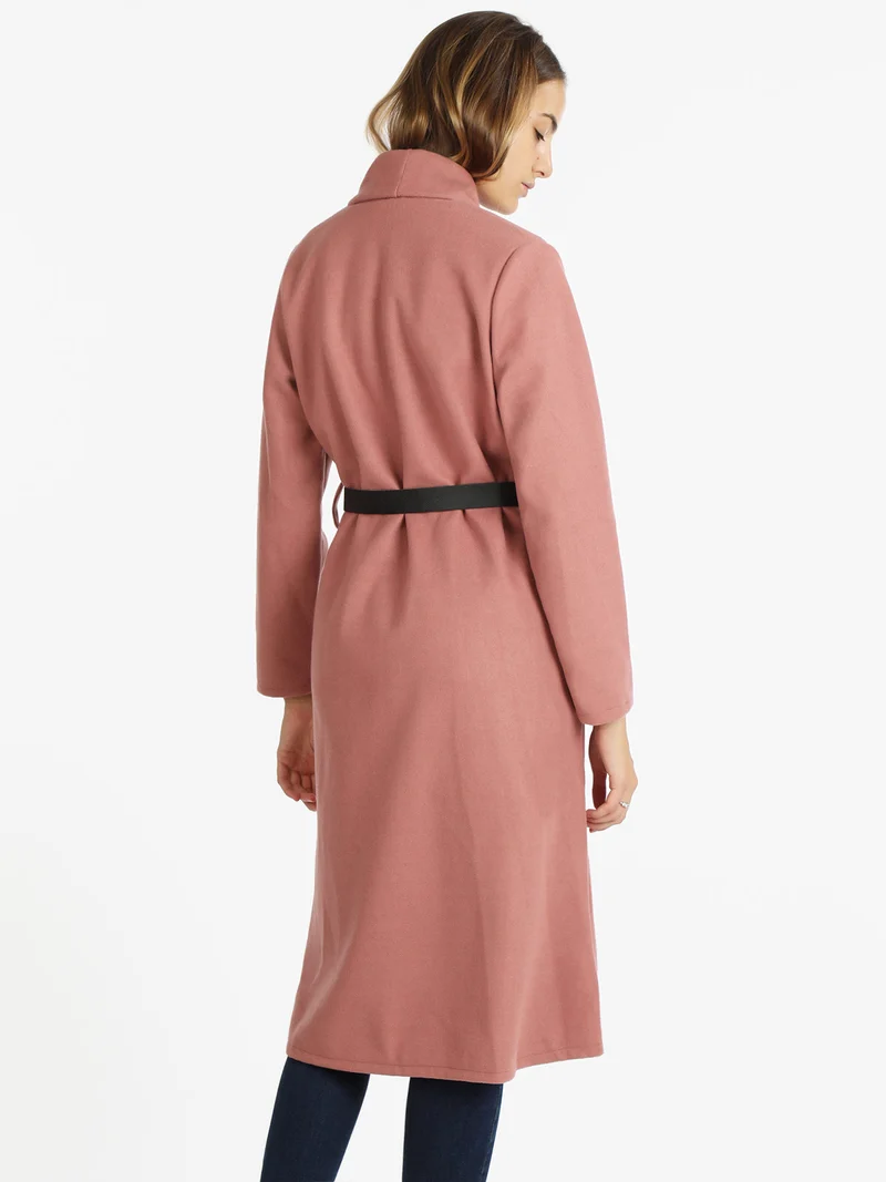Cappotto lungo da donna aperto con cintura - rosa