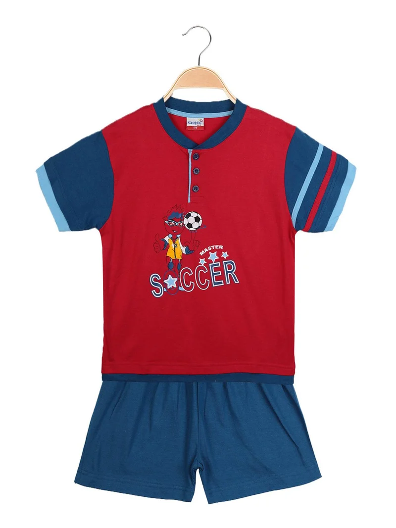 Pigiama in cotone mezze maniche + pantaloncino - rosso