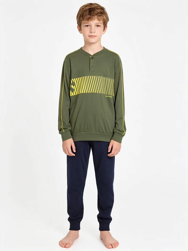 Pigiama lungo da bambino in cotone - militare