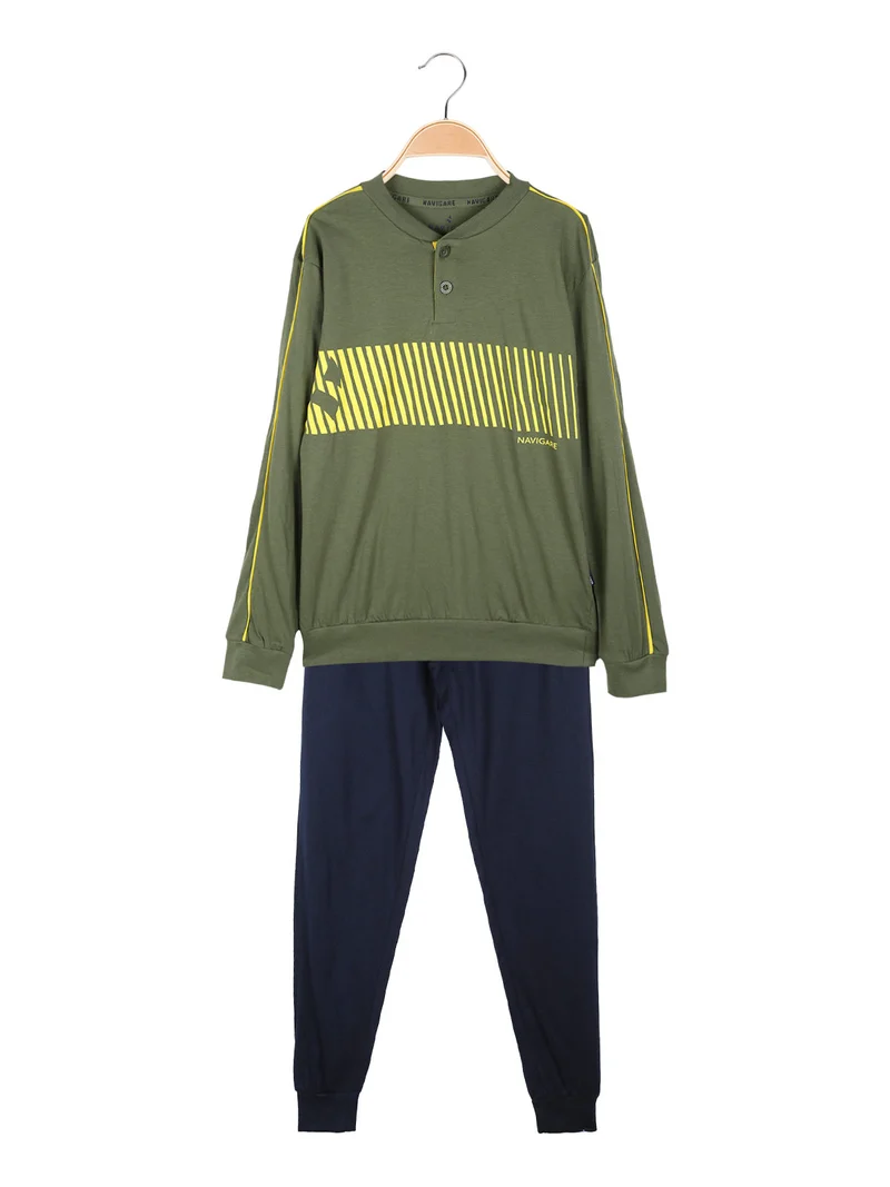 Pigiama lungo da bambino in cotone - militare