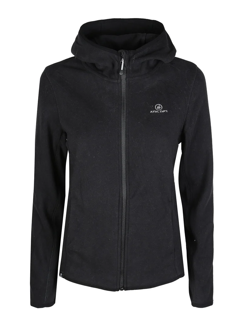 Felpa donna in pile con cappuccio e zip - nero