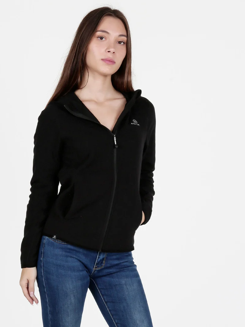 Felpa donna in pile con cappuccio e zip - nero