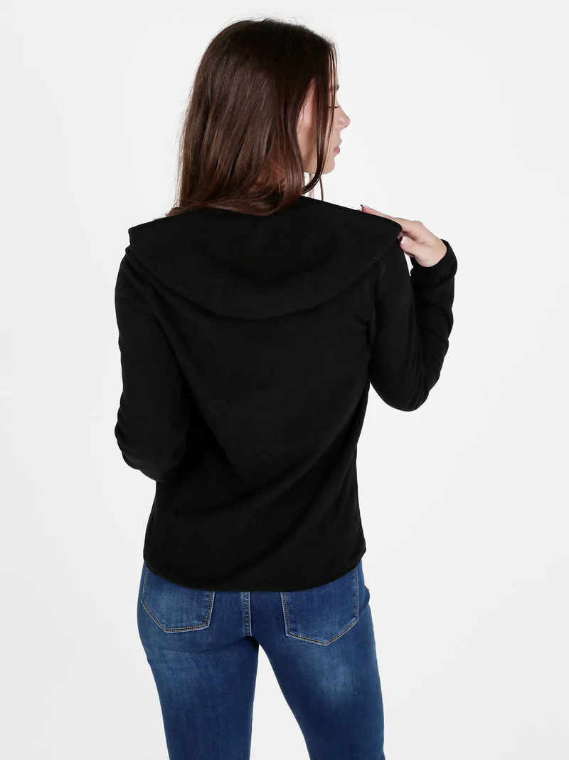 Felpa donna in pile con cappuccio e zip - nero