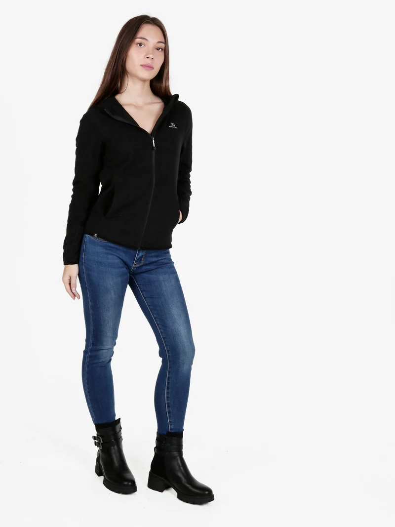 Felpa donna in pile con cappuccio e zip - nero