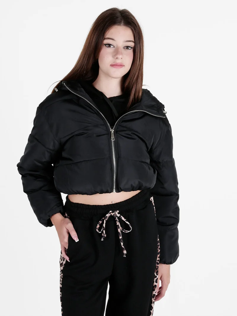 Giubbino donna cropped con cappuccio - nero