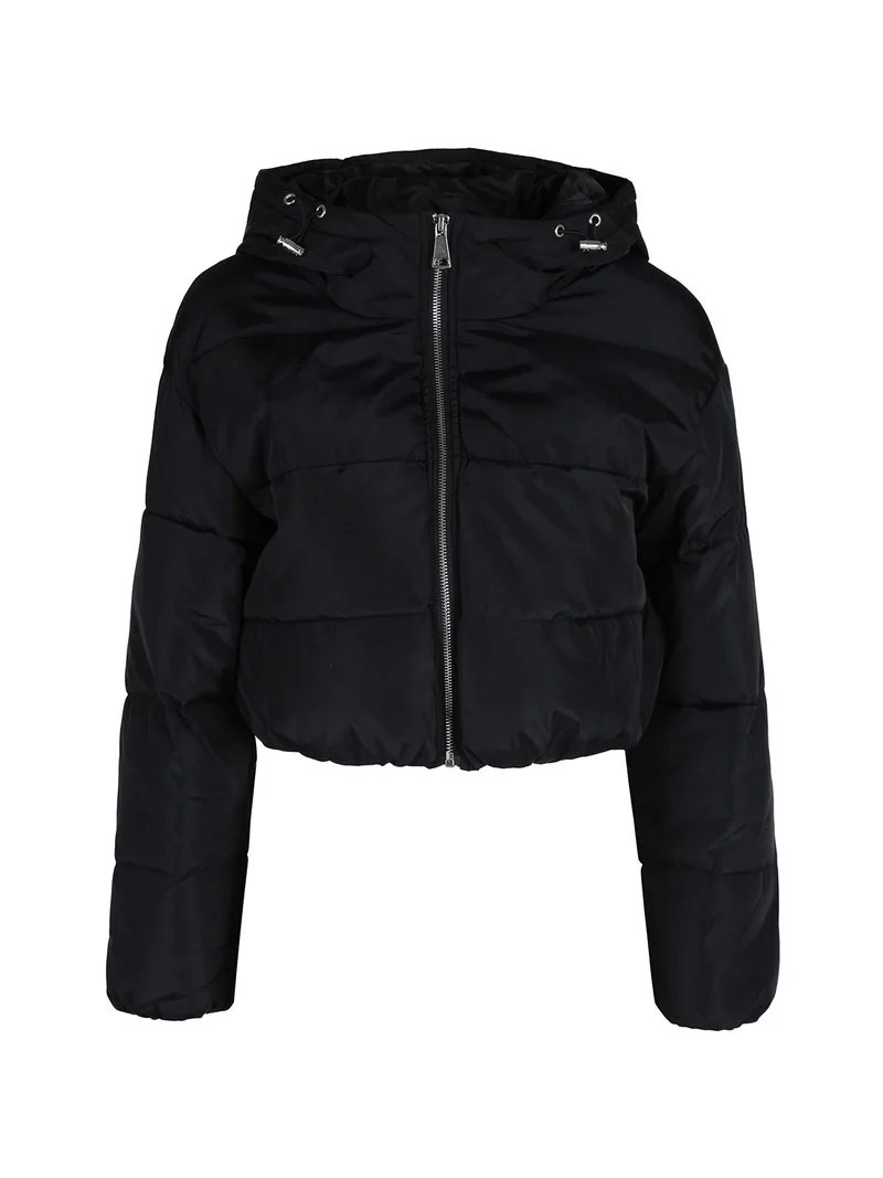 Giubbino donna cropped con cappuccio - nero