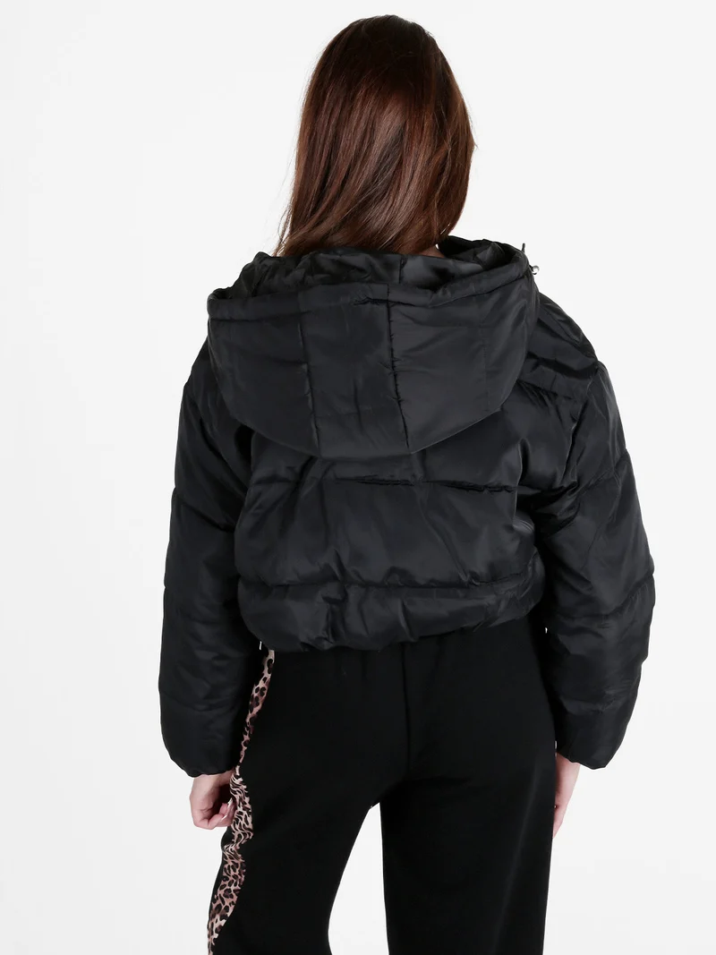 Giubbino donna cropped con cappuccio - nero