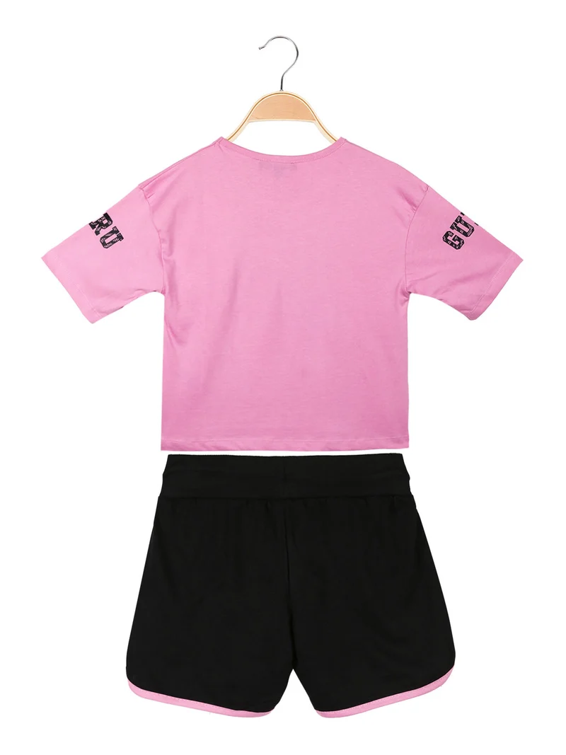 Completo corto da bambina in cotone - rosa
