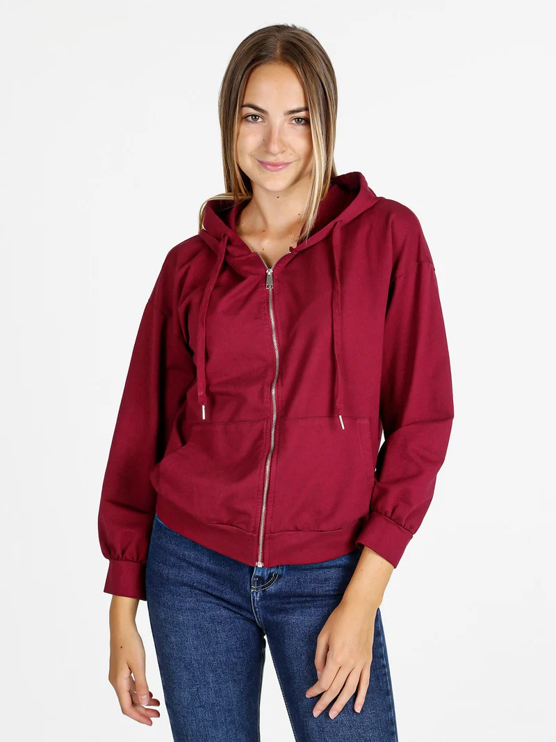 Felpa donna con cappuccio e zip - bordeaux