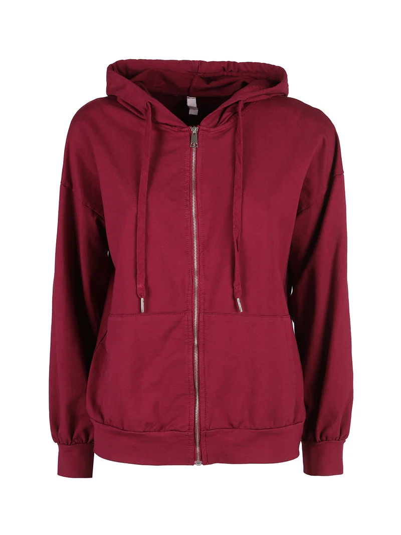 Felpa donna con cappuccio e zip - bordeaux