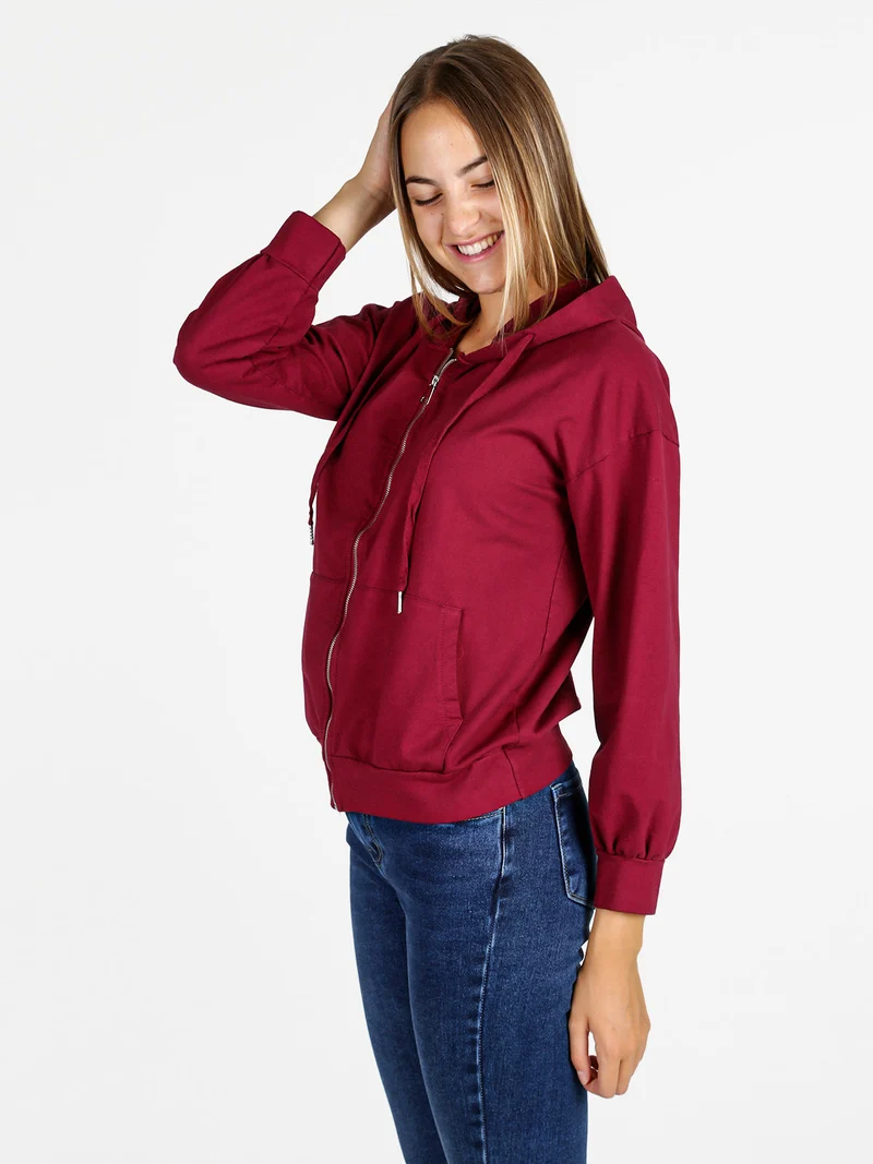 Felpa donna con cappuccio e zip - bordeaux