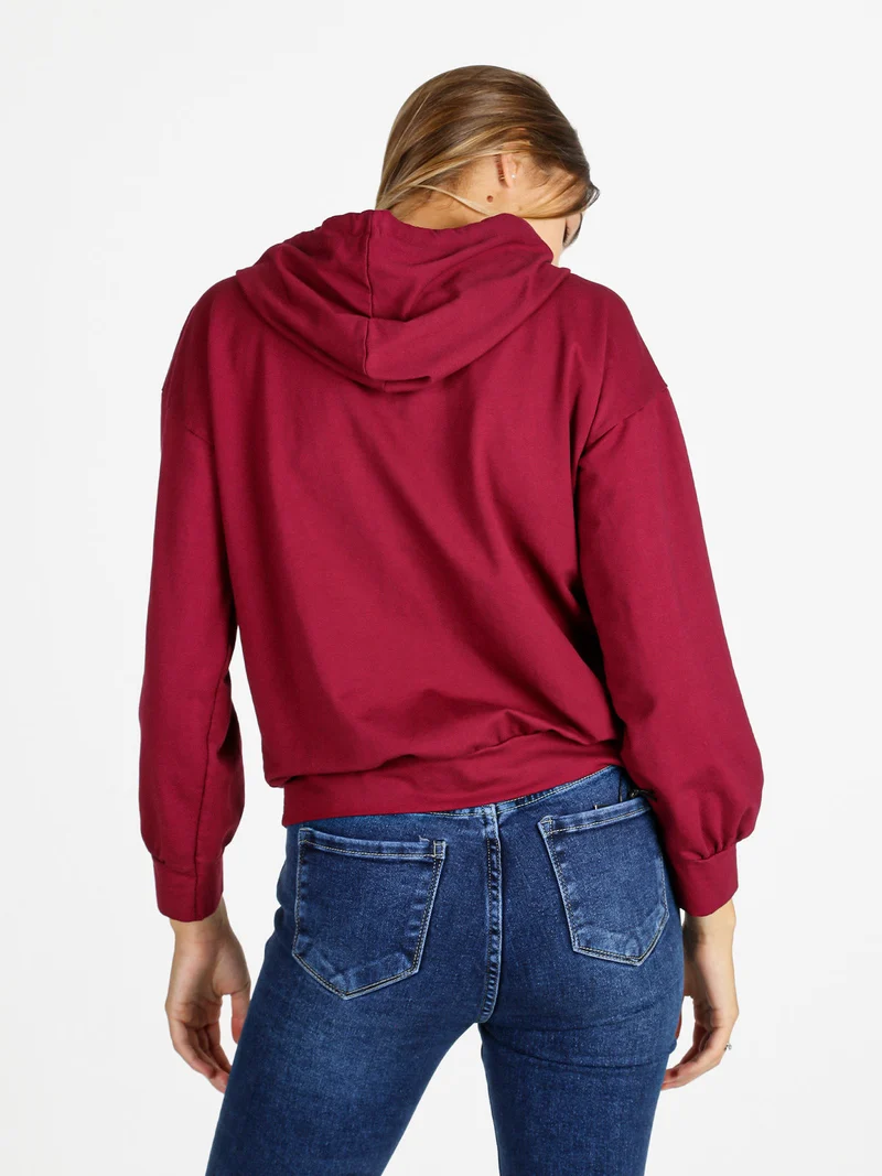 Felpa donna con cappuccio e zip - bordeaux