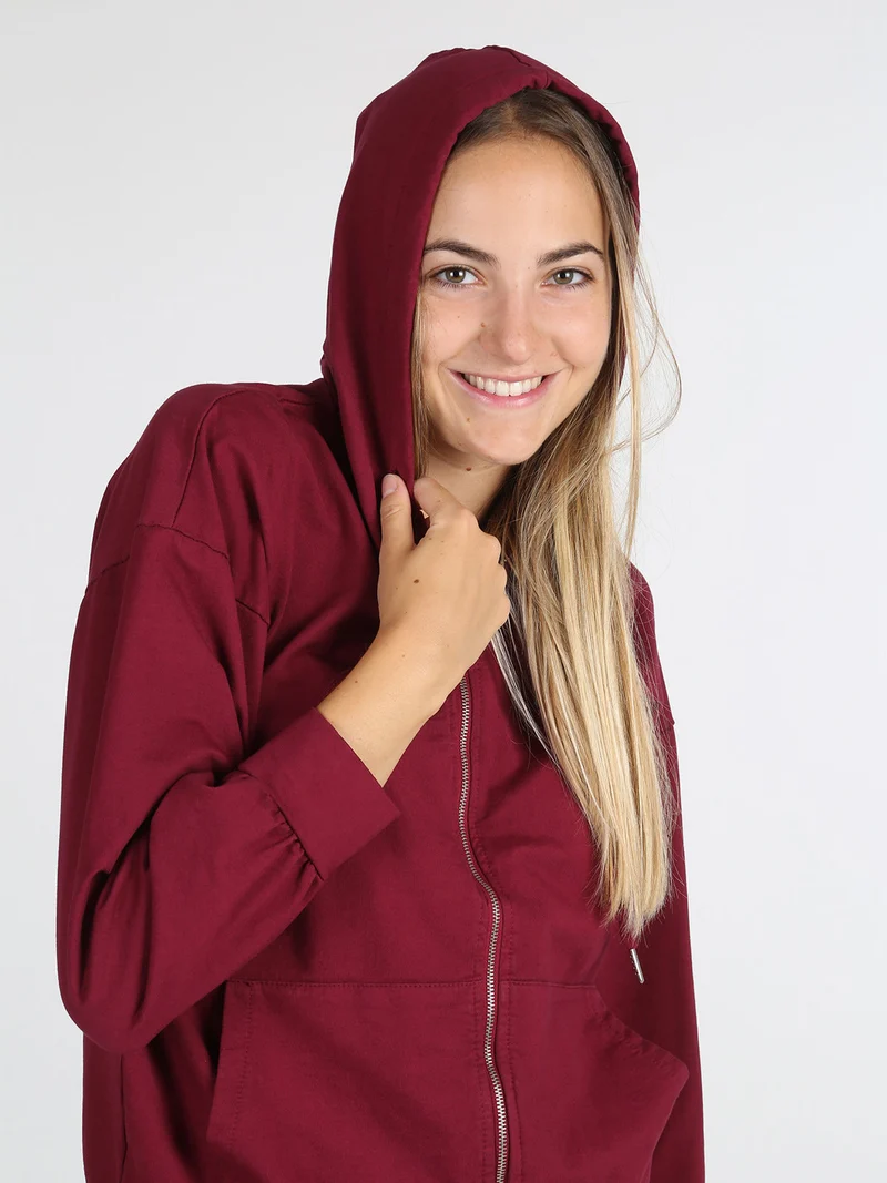 Felpa donna con cappuccio e zip - bordeaux
