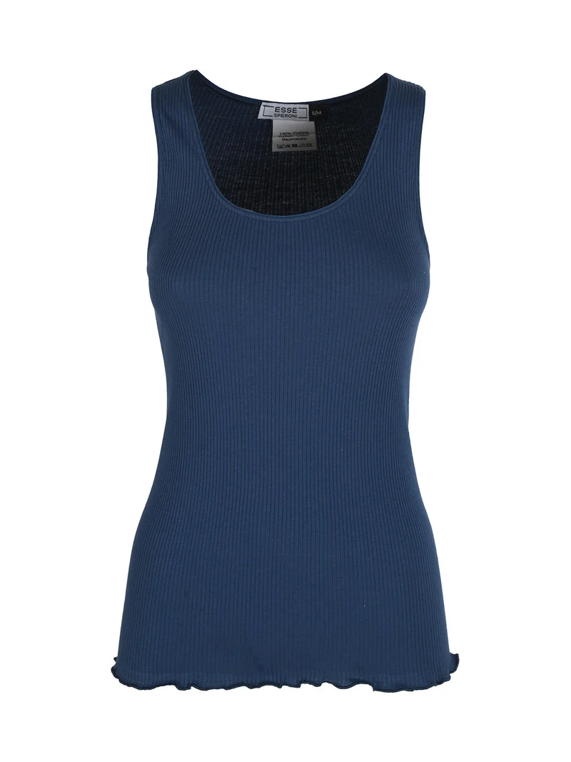 Canotta donna girocollo a costine - blu